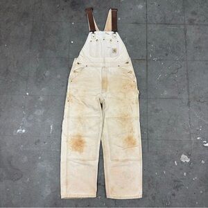 Vintage Faded Carhartt Canvas Overalls Bib Dungarees Adult 36x30 Tan Double Knee